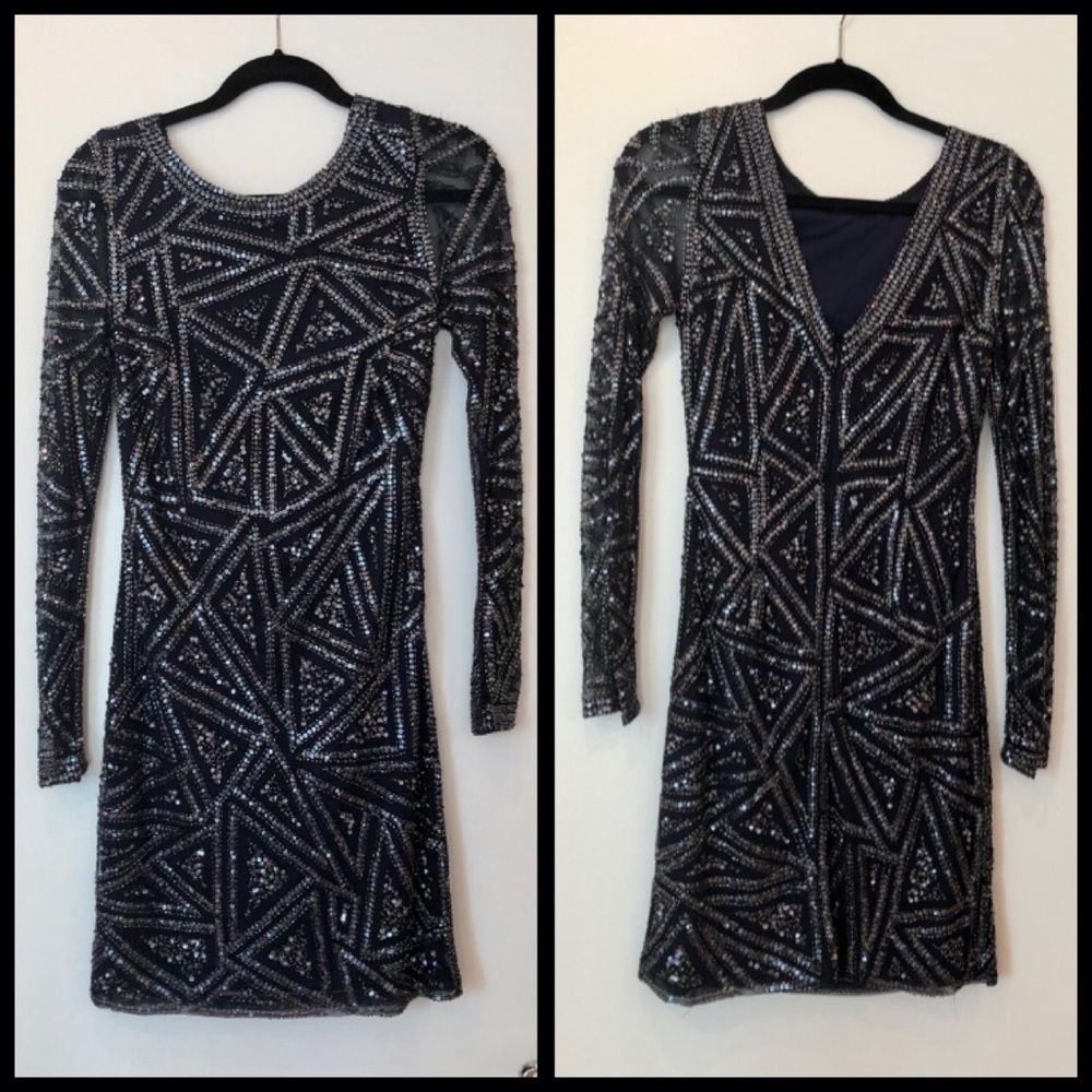 Aidan Mattox Navy Beaded Dress